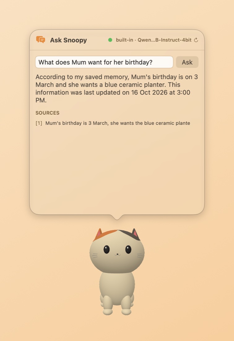 Ask: an answer in plain words with its sources listed